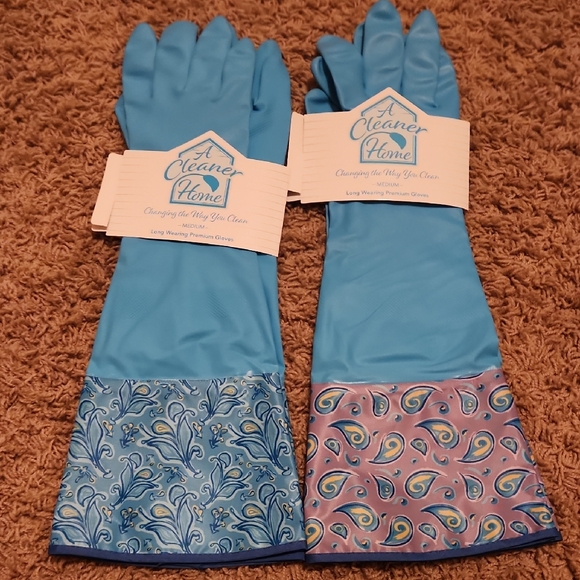 don aslett Other - NEW Long Blue Cleaning Gloves with Patterned Cuffs